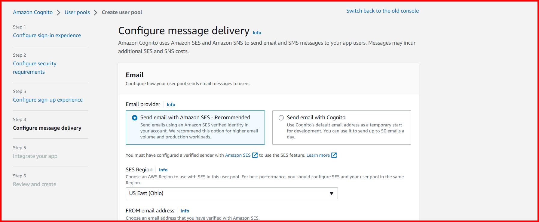 Picture showing the screen for configuring message delivery